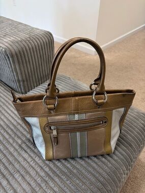 Striped Metallic Pebbled Leather Tote, in Gold, Silver and Bronze Tones
